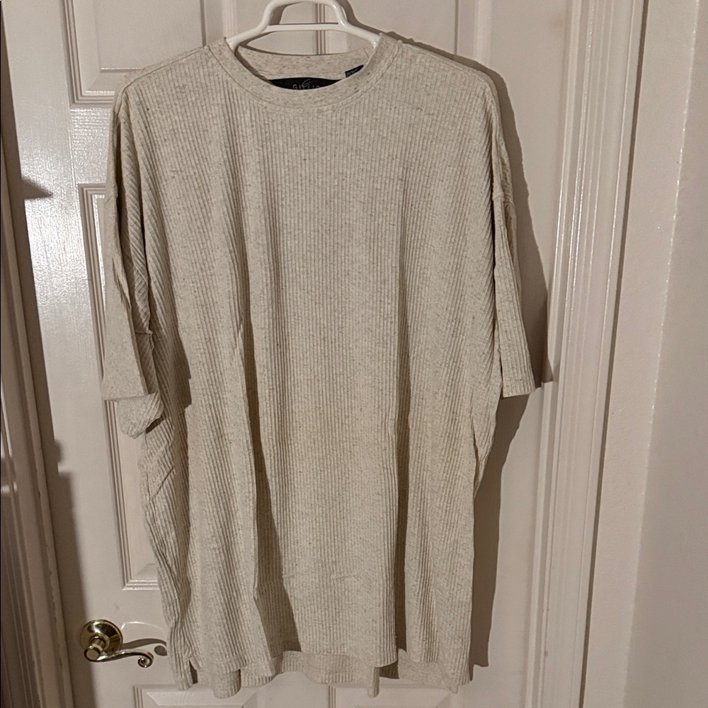 Gillio Men’s 4XT Casual Cream Linen-Blend Ribbed T-Shirt